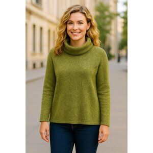 Eileen Fisher Olive Green Textured Knit Cowl Neck Sweater Womens Large Italian Y